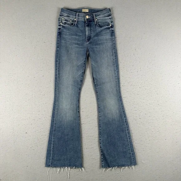 Mother The Weekender Fray Jeans Women's 24 Blue Denim Mid Rise Flare - Picture 1 of 16
